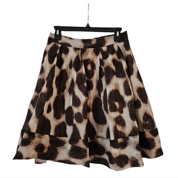 Calvin Klein Women’s Animal Print Pleated Full A Line Skirt Tan Brown Size 6 - Picture 1 of 8